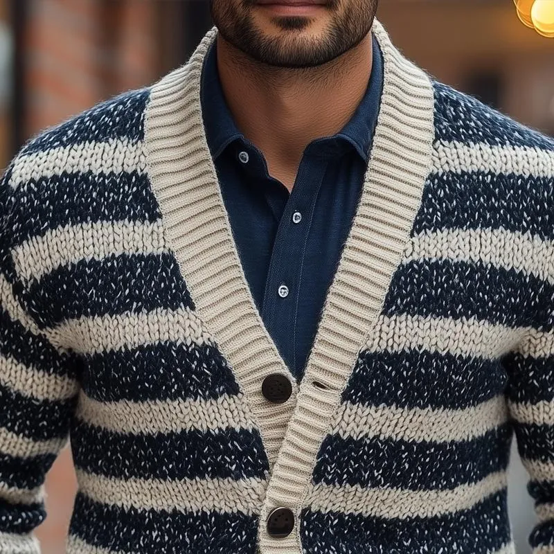 Men's Fashion Striped V Neck Single Breasted Casual Cardigan 89579242Z sold by Manly product image thumbnail 3