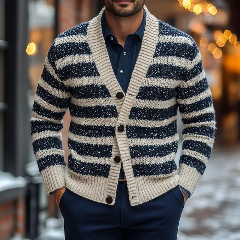 Men's Fashion Striped V Neck Single Breasted Casual Cardigan 89579242Z sold by Manly product image thumbnail 2