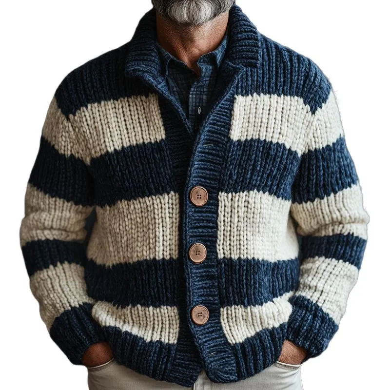 Men's Fashion Striped Stand Collar Single Breasted Casual Cardigan 21474018Z sold by Manly