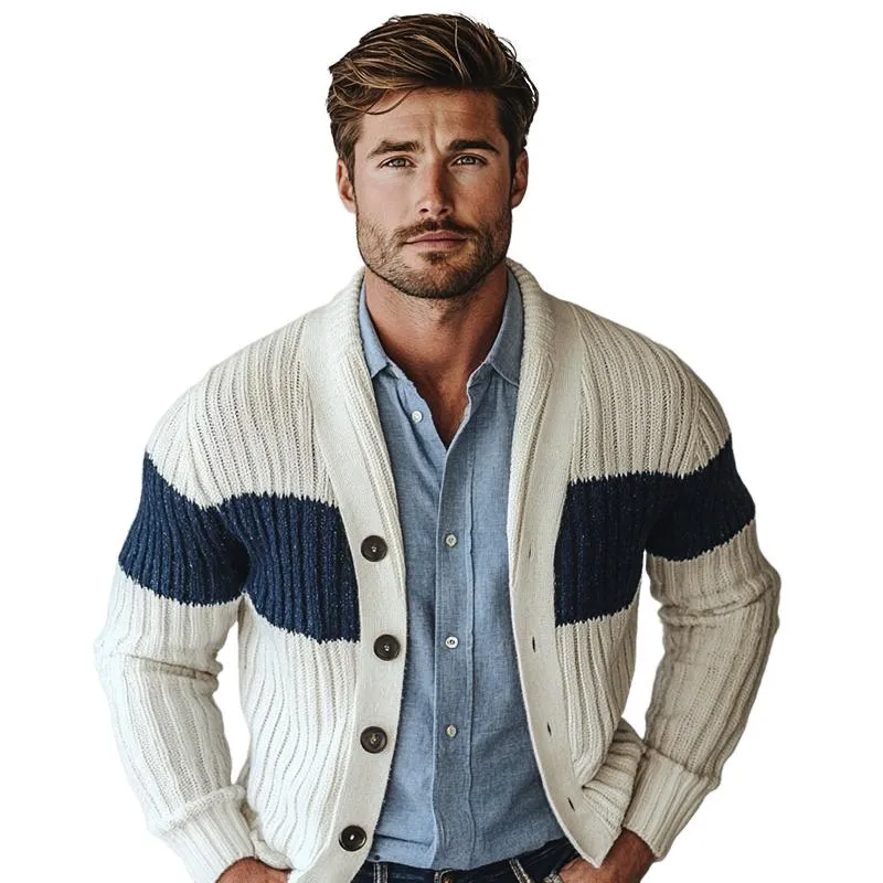 Men's Fashion Color Block Striped Single Breasted Casual Cardigan 30573213Z sold by Manly
