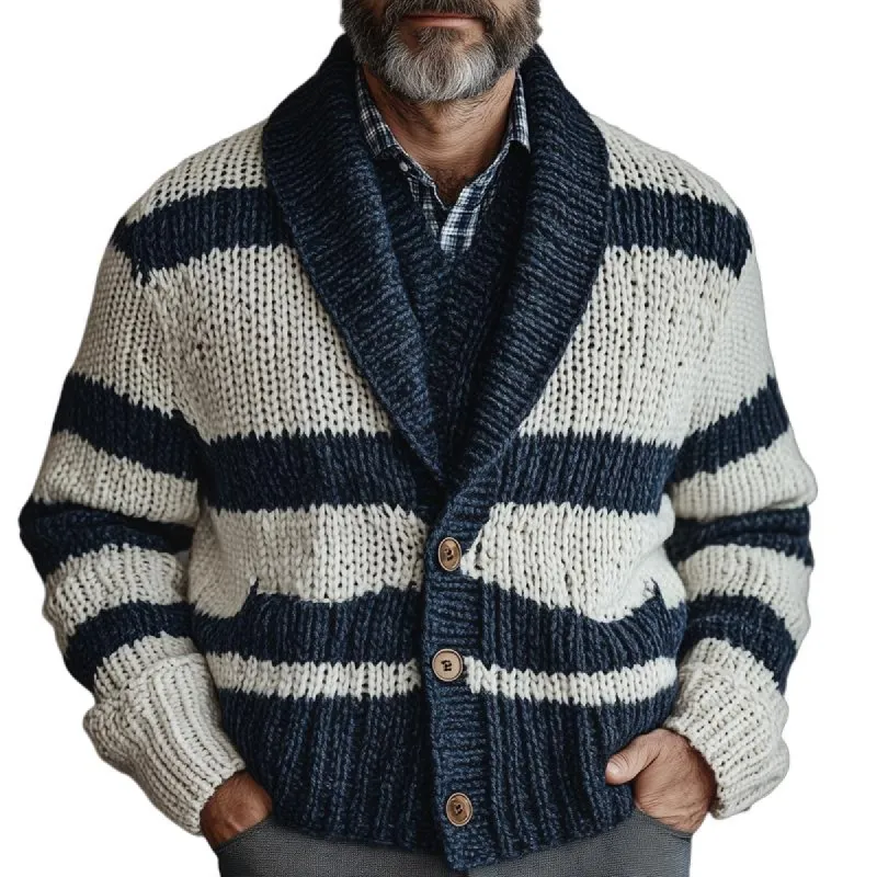 Men's Fashion Striped Lapel Single Breasted Casual Cardigan 28621219Z sold by Manly