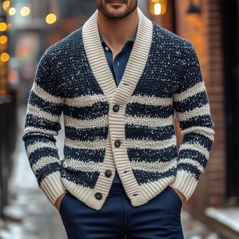 Men's Fashion Striped V Neck Single Breasted Casual Cardigan 04806365Z sold by Manly product image thumbnail 2