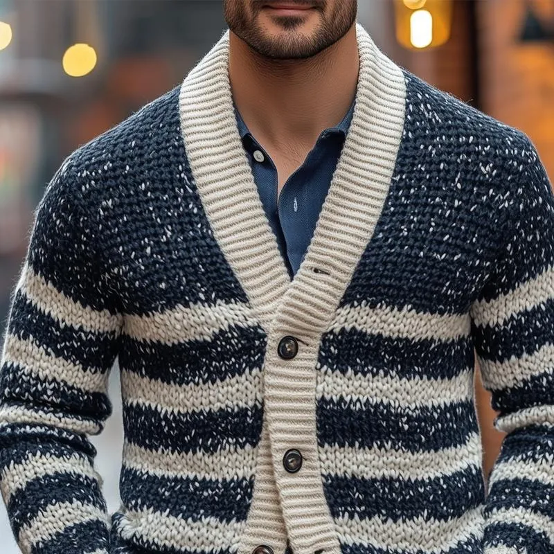 Men's Fashion Striped V Neck Single Breasted Casual Cardigan 04806365Z sold by Manly product image thumbnail 3