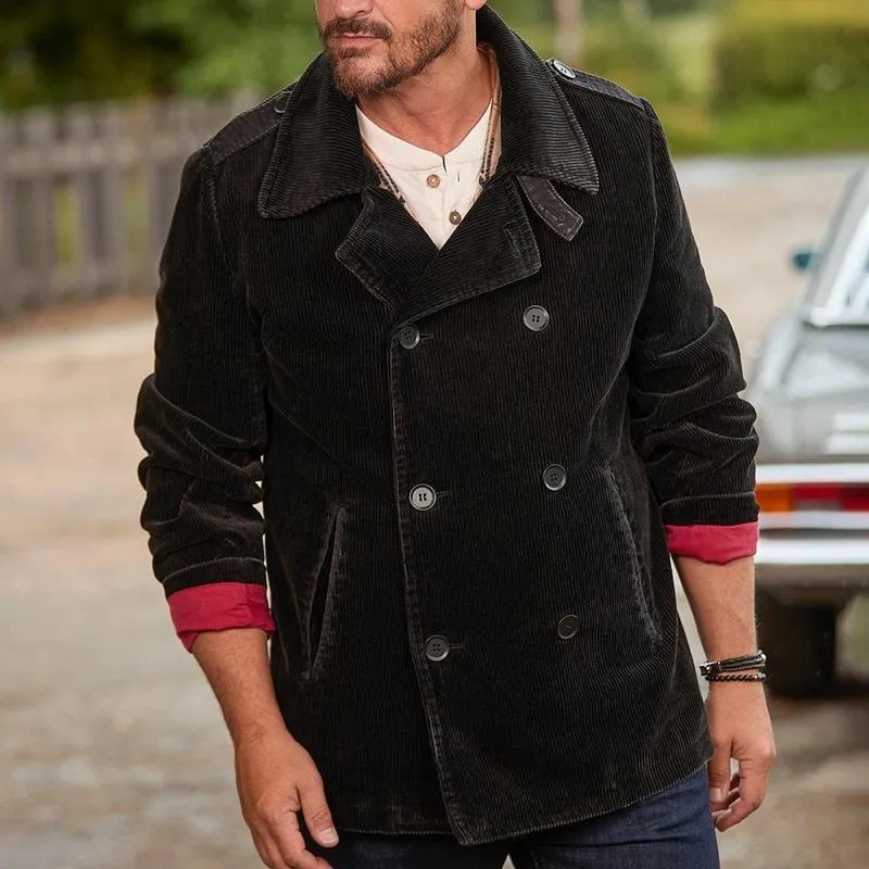 Men's Solid Color Corduroy Lapel Double Breasted Casual Jacket 48401968Z sold by Manly product image thumbnail 2