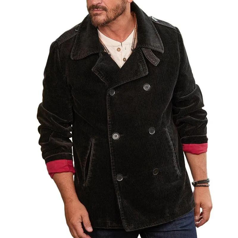 Men's Solid Color Corduroy Lapel Double Breasted Casual Jacket 48401968Z sold by Manly