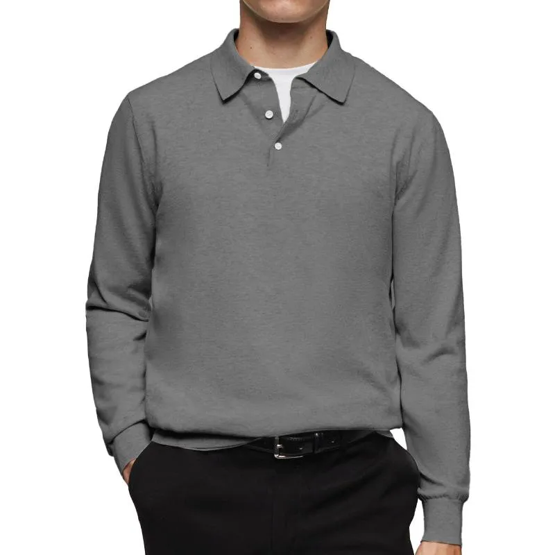 Men's Casual Solid Color Loose Lapel Long Sleeve Polo Shirt 06605727M sold by Manly