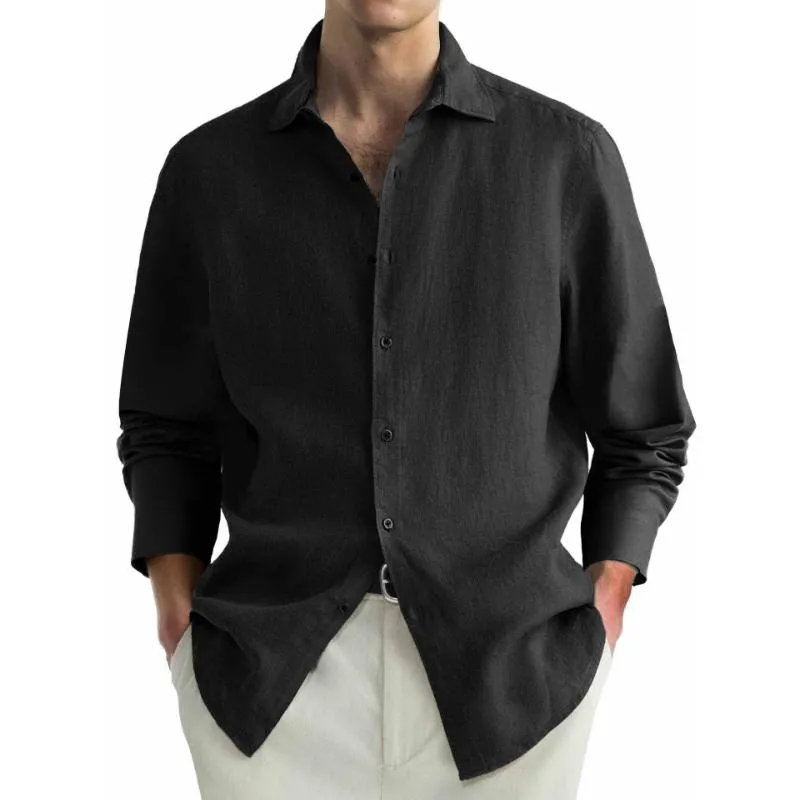 Men's Casual Cotton Linen Blended Lapel Loose Long Sleeve Shirt 06521448M sold by Manly product image thumbnail 4