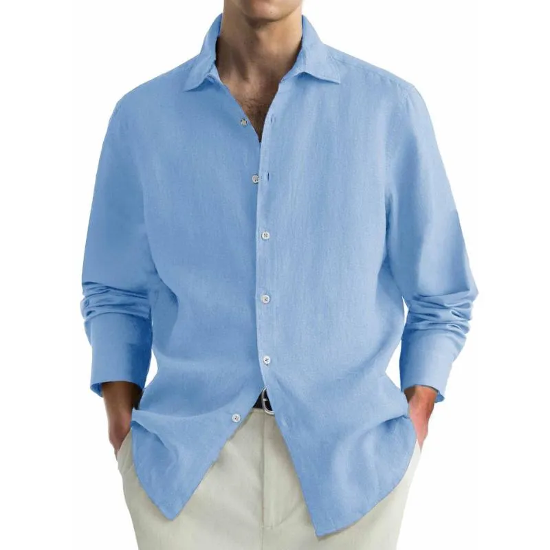 Men's Casual Cotton Linen Blended Lapel Loose Long Sleeve Shirt 06521448M sold by Manly product image thumbnail 3