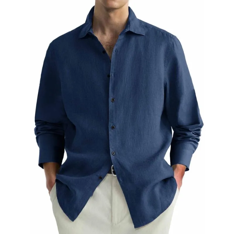 Men's Casual Cotton Linen Blended Lapel Loose Long Sleeve Shirt 06521448M sold by Manly product image thumbnail 2
