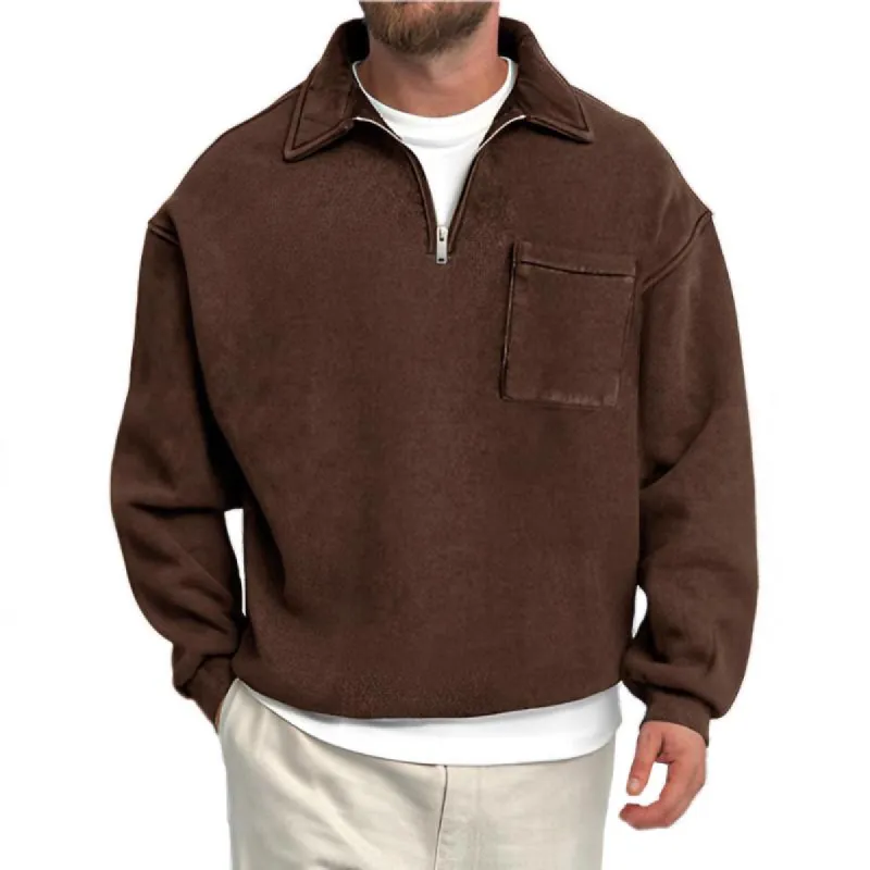 Men's Casual Solid Color Half-zip Lapel Loose Sweatshirt 83247743M sold by Manly