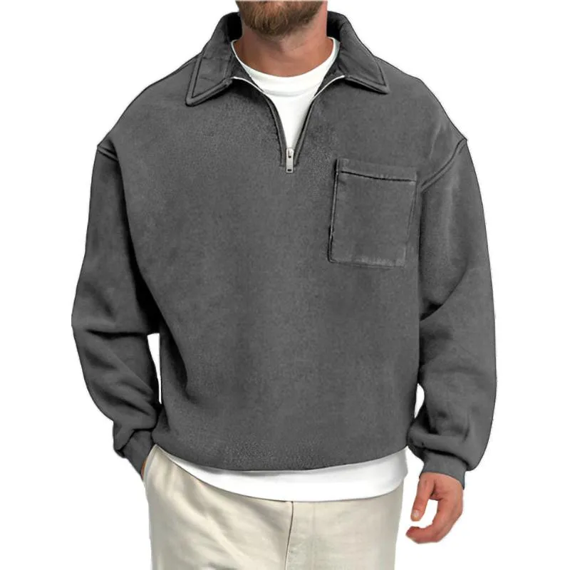 Men's Casual Solid Color Half-zip Lapel Loose Sweatshirt 83247743M sold by Manly product image thumbnail 3