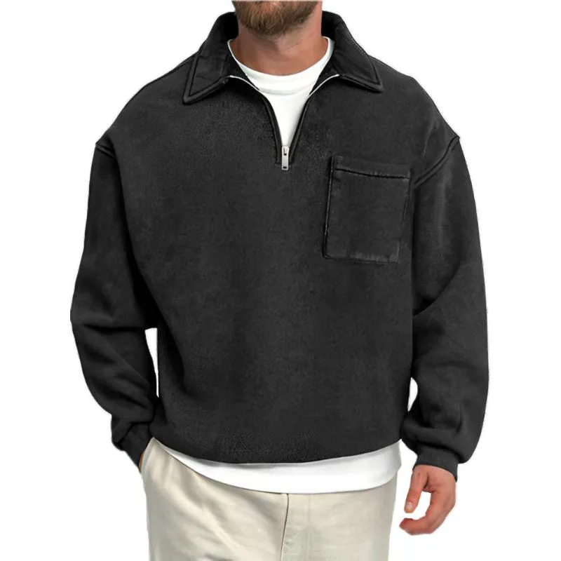 Men's Casual Solid Color Half-zip Lapel Loose Sweatshirt 83247743M sold by Manly product image thumbnail 2