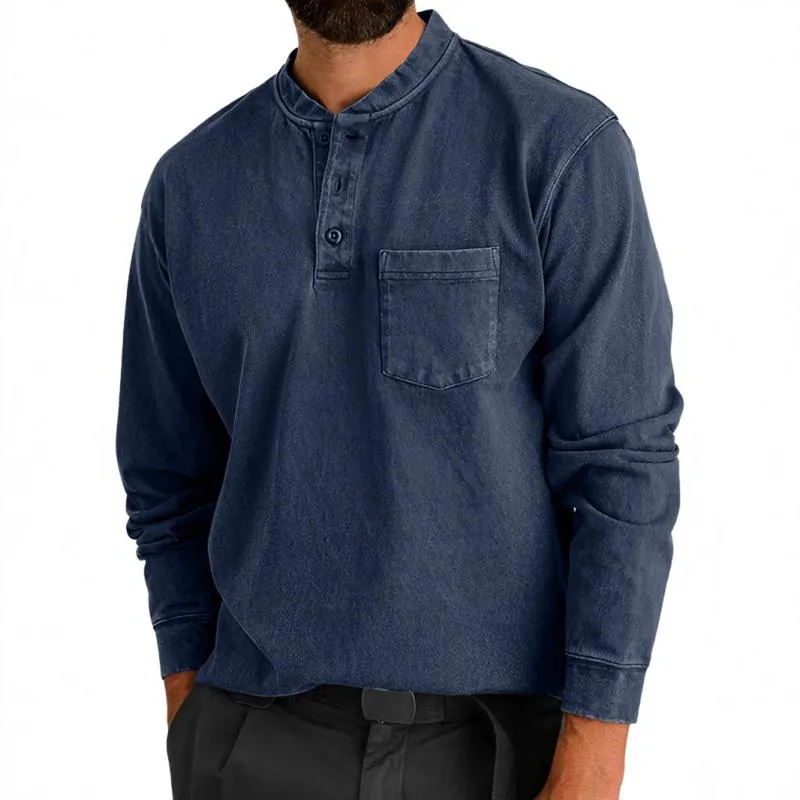 Men's Casual Henley Collar Cotton Blend Loose Long Sleeve T-Shirt 15737570M sold by Manly product image thumbnail 4