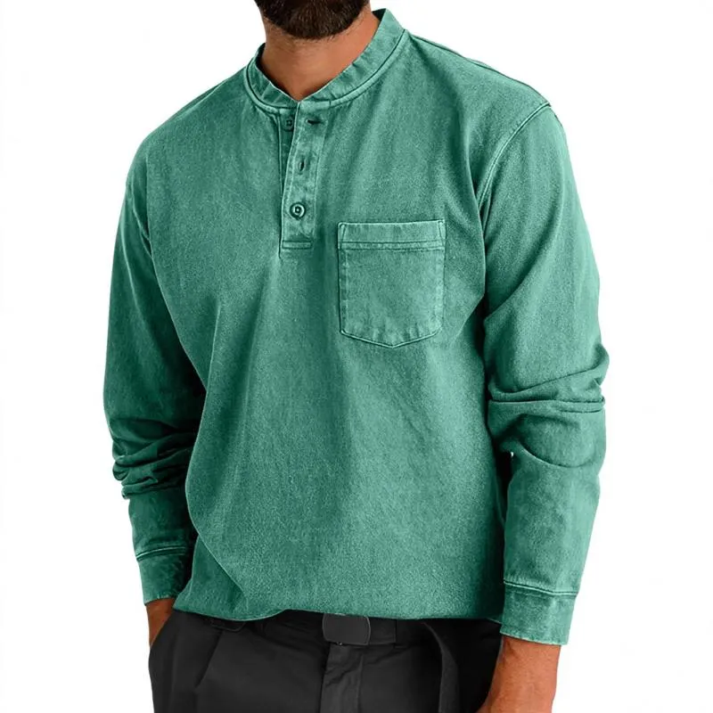 Men's Casual Henley Collar Cotton Blend Loose Long Sleeve T-Shirt 15737570M sold by Manly product image thumbnail 3