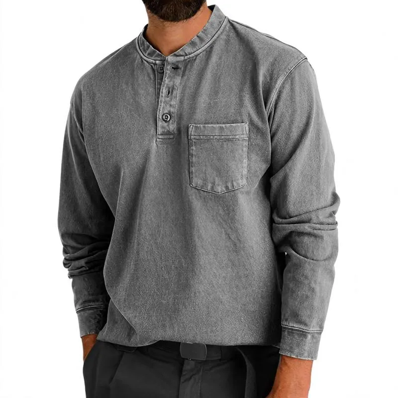 Men's Casual Henley Collar Cotton Blend Loose Long Sleeve T-Shirt 15737570M sold by Manly product image thumbnail 2