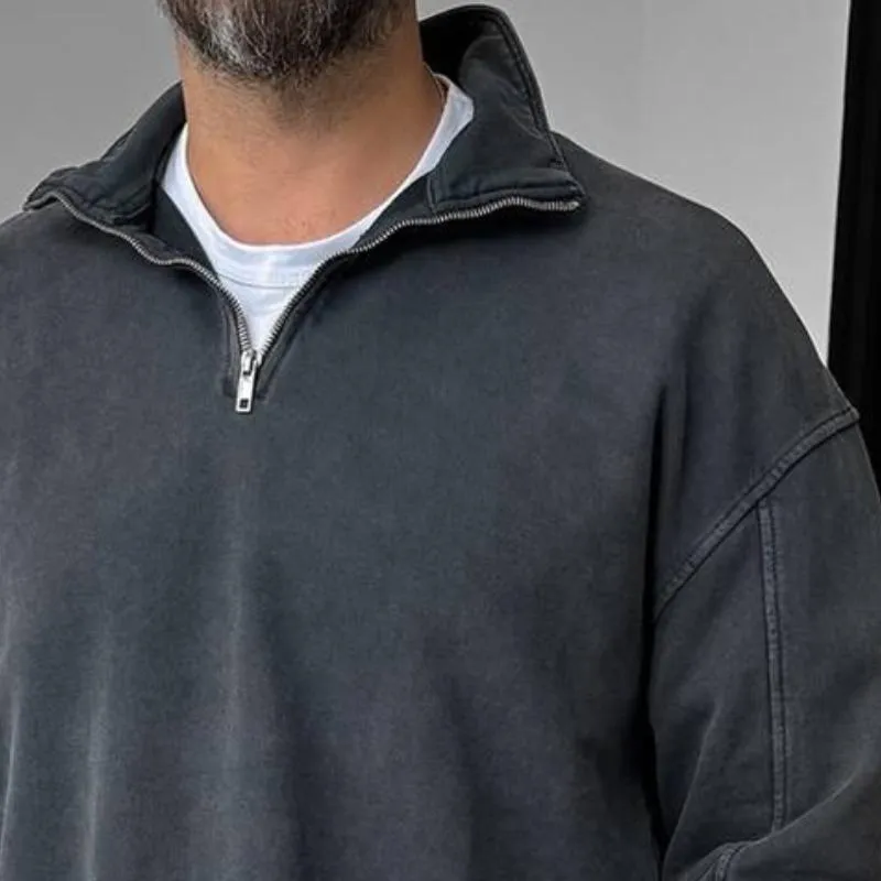 Men's Retro Casual Solid Color Washed Zipper Sweatshirt 52737094TO sold by Manly product image thumbnail 3