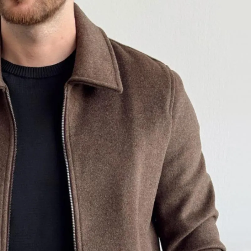 Men's Retro Casual Solid Color Tweed Lapel Zipper Jacket 61198871TO sold by Manly product image thumbnail 3