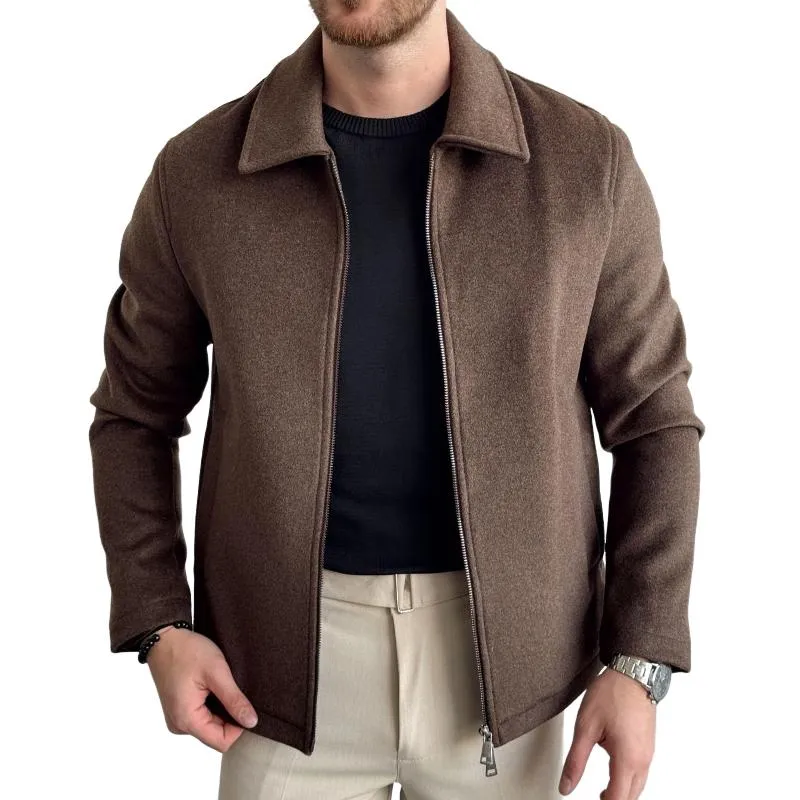 Men's Retro Casual Solid Color Tweed Lapel Zipper Jacket 61198871TO sold by Manly