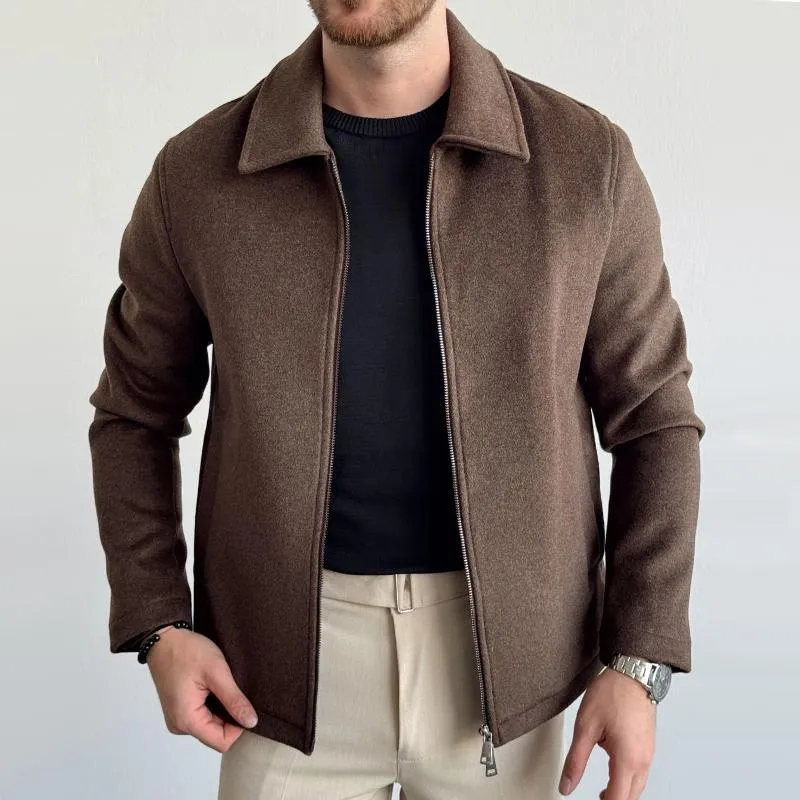 Men's Retro Casual Solid Color Tweed Lapel Zipper Jacket 61198871TO sold by Manly product image thumbnail 2