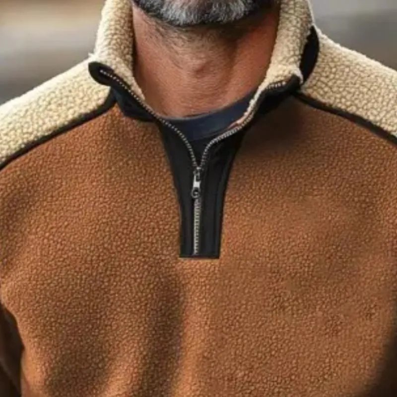 Men's Retro Casual Colorblock Polar Fleece Zipper Sweatshirt 84555905TO sold by Manly product image thumbnail 3