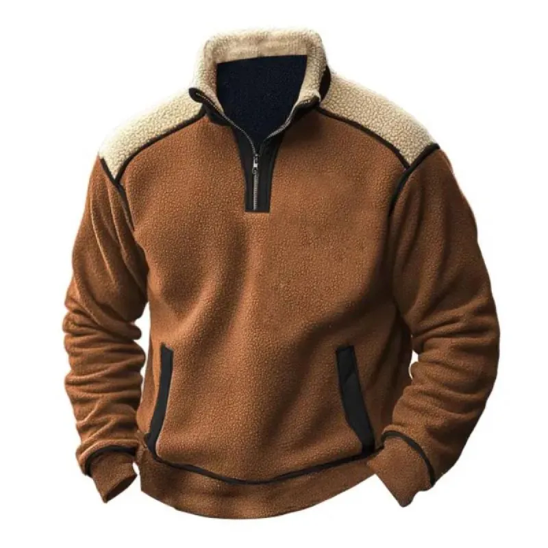 Men's Retro Casual Colorblock Polar Fleece Zipper Sweatshirt 84555905TO sold by Manly