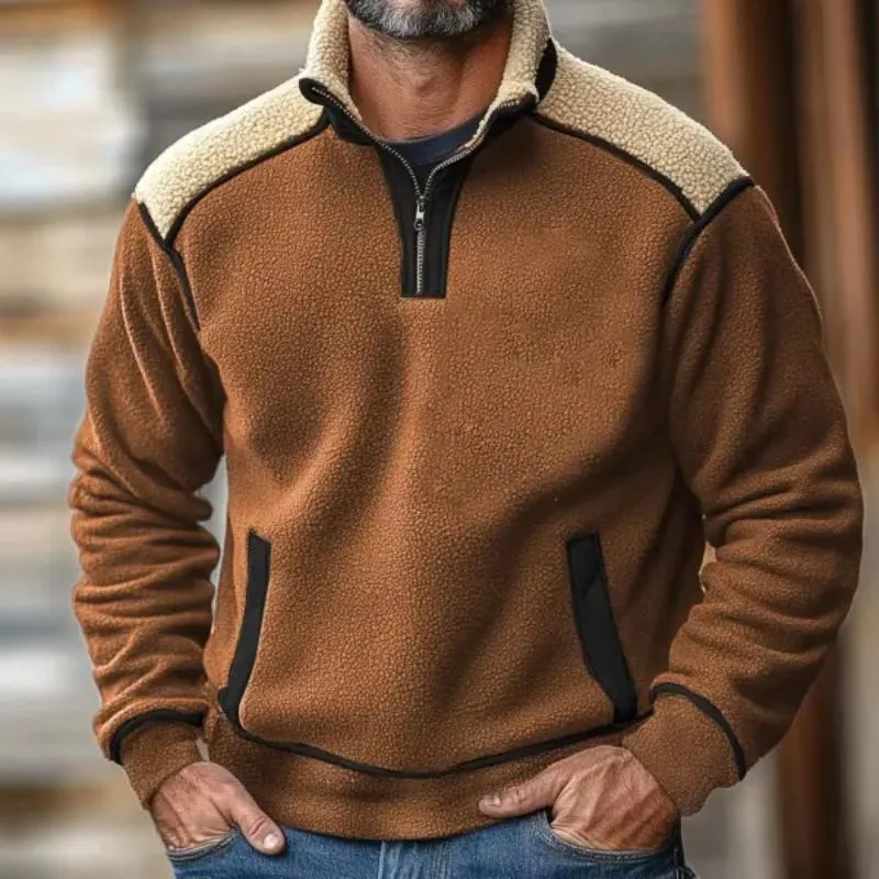 Men's Retro Casual Colorblock Polar Fleece Zipper Sweatshirt 84555905TO sold by Manly product image thumbnail 2