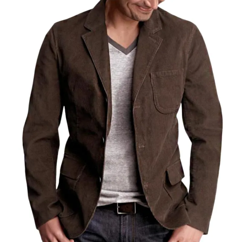 Men's Vintage Casual Solid Color Corduroy Pocket Blazer 02458806TO sold by Manly