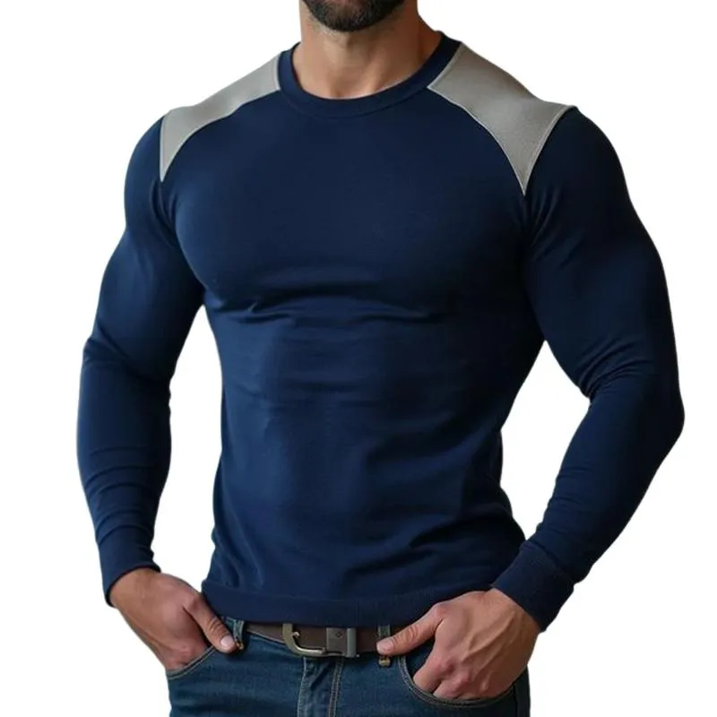 Men's Retro Casual Simple Colorblock Round Neck Sweater 11013303TO sold by Manly