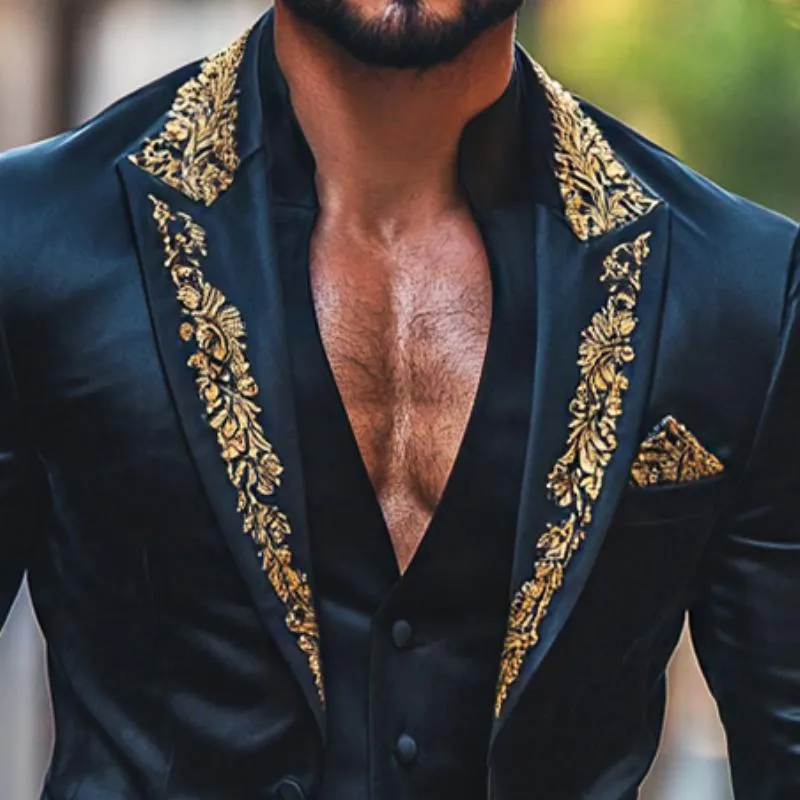 Men's Retro Casual Palace Style Satin Embroidered Blazer 21200893TO sold by Manly product image thumbnail 3