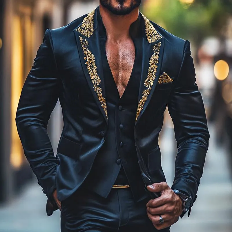 Men's Retro Casual Palace Style Satin Embroidered Blazer 21200893TO sold by Manly product image thumbnail 2