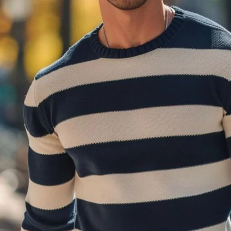 Men's Retro Casual Colorblock Striped Crew Neck Sweater 02258832TO sold by Manly product image thumbnail 3