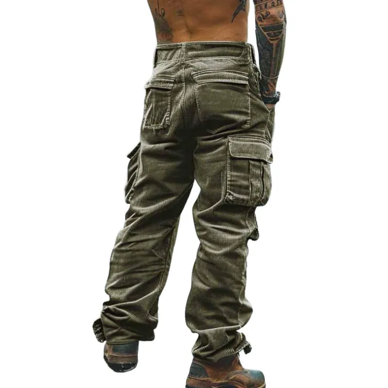 Men's Solid Corduroy Multi-pocket Straight Cargo Pants 91944753Z sold by Manly