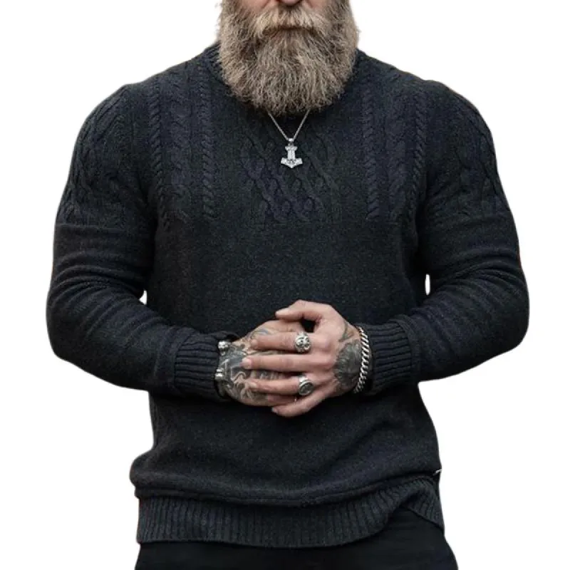 Men's Solid Color Cable Knit Round Neck Long Sleeve Sweater 36995834Z sold by Manly