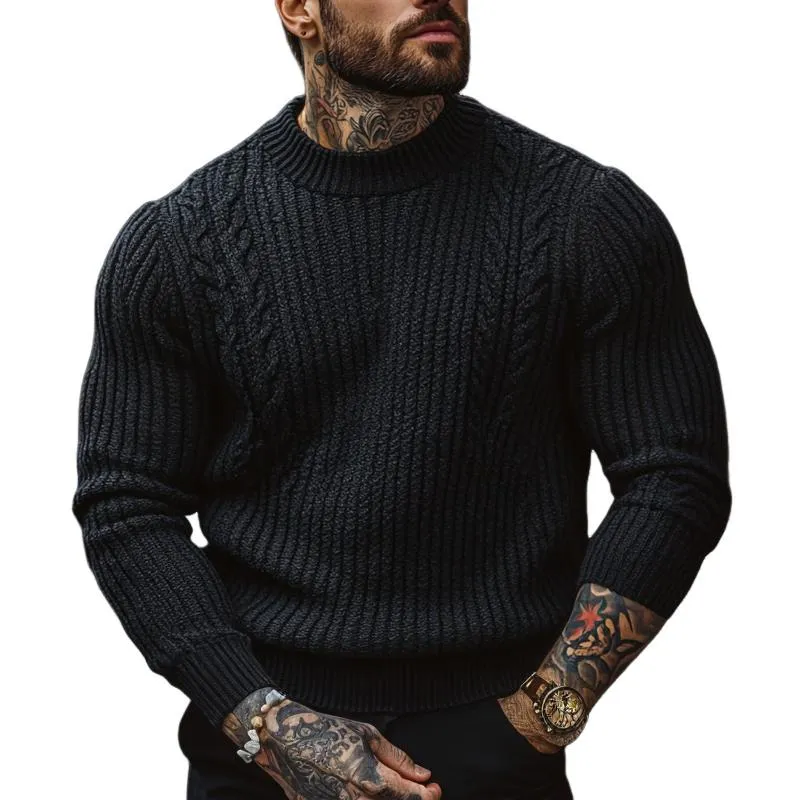 Men's Solid Color Cable Knit Round Neck Long Sleeve Sweater 85283352Z sold by Manly