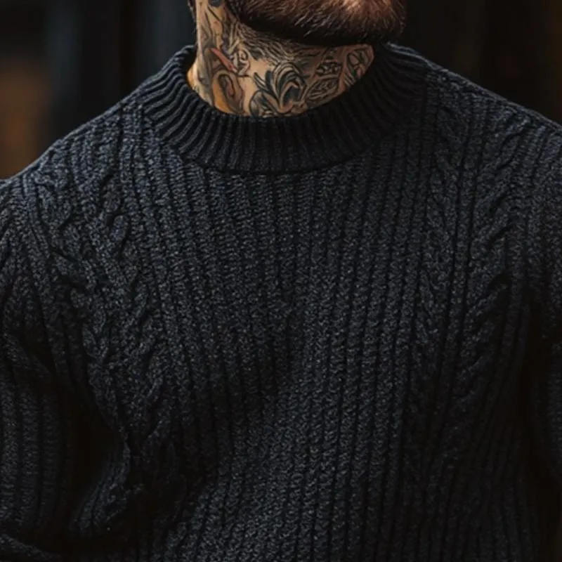 Men's Solid Color Cable Knit Round Neck Long Sleeve Sweater 85283352Z sold by Manly product image thumbnail 3