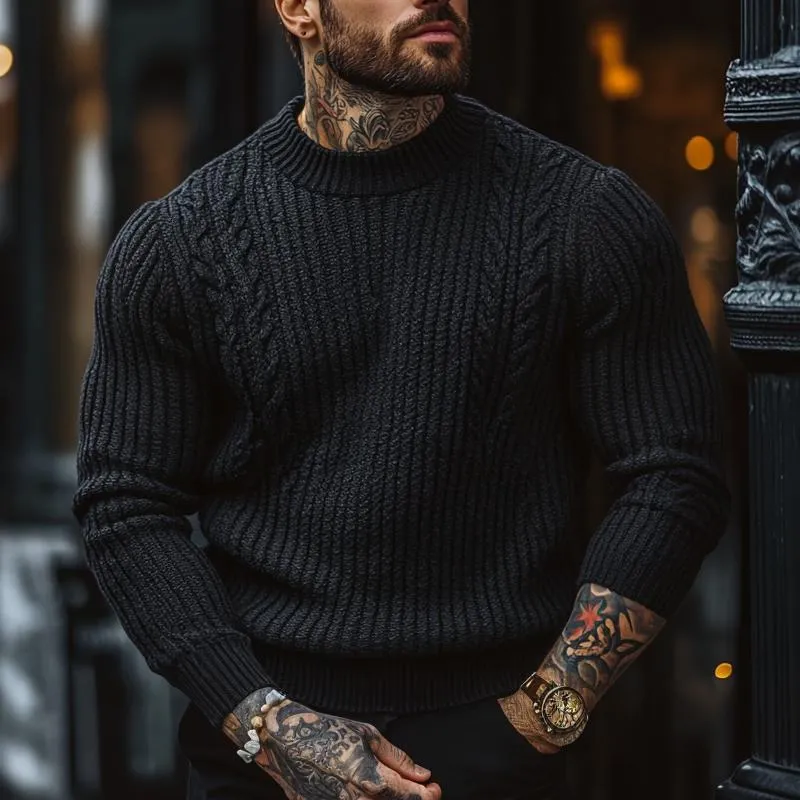 Men's Solid Color Cable Knit Round Neck Long Sleeve Sweater 85283352Z sold by Manly product image thumbnail 2