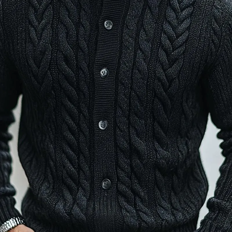 Men's Solid Color Knit Cable Stand Collar Single Breasted Cardigan 77081692Z sold by Manly product image thumbnail 3