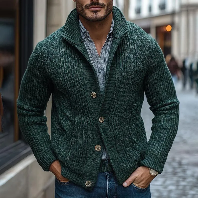 Men's Solid Color Knit Cable Stand Collar Single Breasted Cardigan 08383345Z sold by Manly product image thumbnail 2