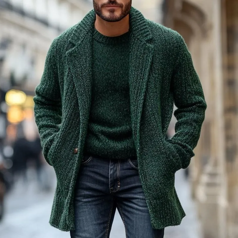 Men's Solid Color Lapel One Button Knit Cardigan 37809031Z sold by Manly product image thumbnail 2