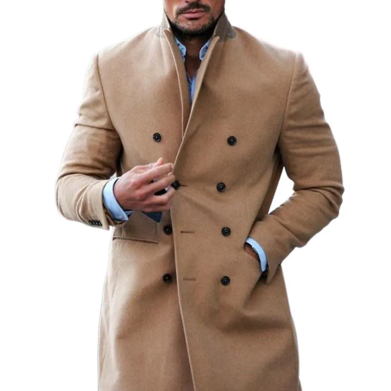 Men's Solid Color Notch Lapel Double Breasted Mid-length Coat 81740198Z sold by Manly