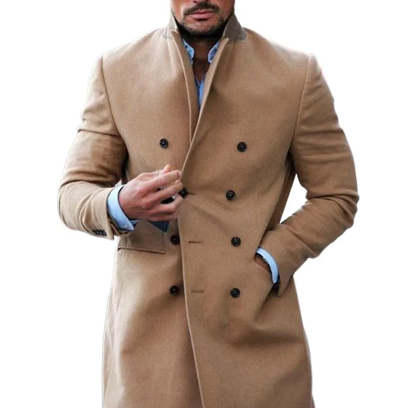 Men's Solid Color Notch Lapel Double Breasted Mid-length Coat 81740198Z sold by Manly