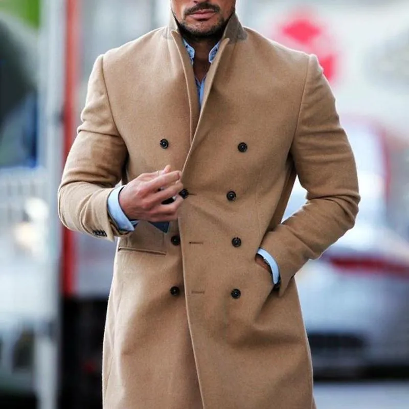 Men's Solid Color Notch Lapel Double Breasted Mid-length Coat 81740198Z sold by Manly product image thumbnail 2