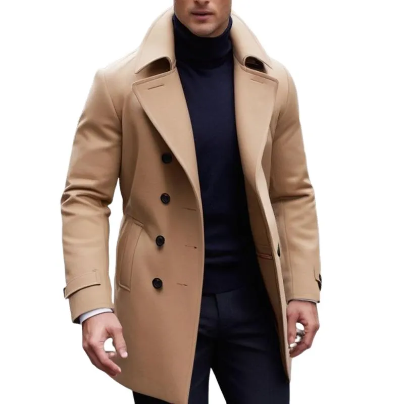 Men's Solid Color Lapel Double Breasted Mid-length Coat 07683922Z sold by Manly