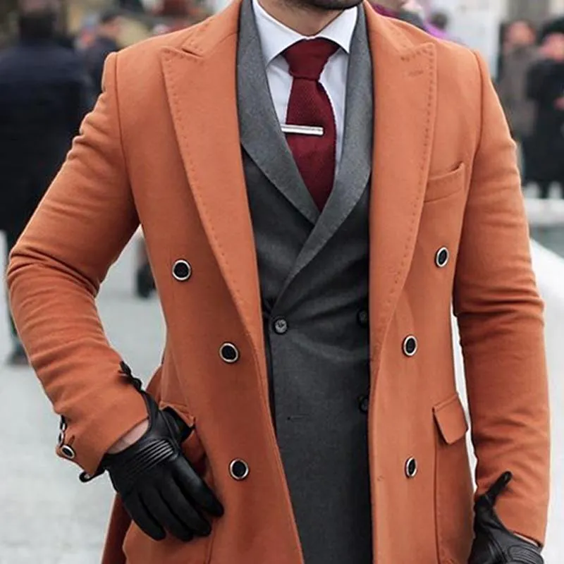 Men's Solid Color Peak Lapel Double Breasted Flap Pocket Mid-length Coat 23320799Z sold by Manly product image thumbnail 3