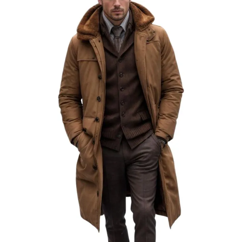 Men's Solid Color Plush Lapel Single Breasted Long Padded Coat 43906258Z sold by Manly