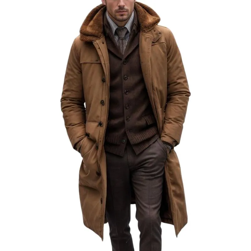 Men's Solid Color Plush Lapel Single Breasted Long Padded Coat 43906258Z sold by Manly