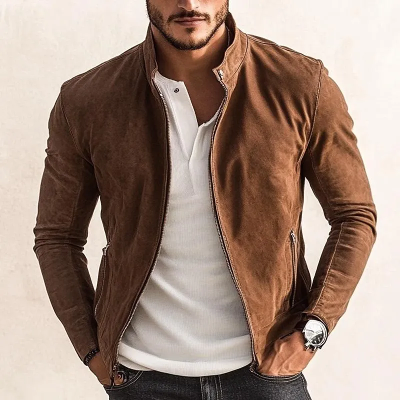 Men's Vintage Stand Collar Suede Zip-Up Jacket 22499799X sold by Manly product image thumbnail 2