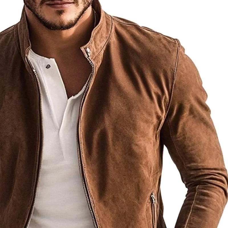 Men's Vintage Stand Collar Suede Zip-Up Jacket 22499799X sold by Manly product image thumbnail 4