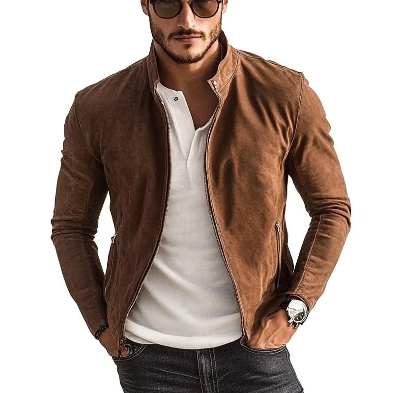 Men's Vintage Stand Collar Suede Zip-Up Jacket 22499799X sold by Manly product image thumbnail 3