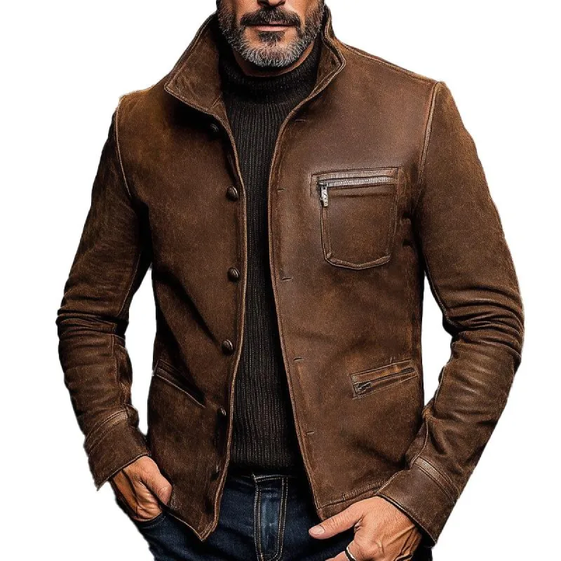 Men's Vintage Single Breasted Leather Lapel Jacket 65383166X sold by Manly